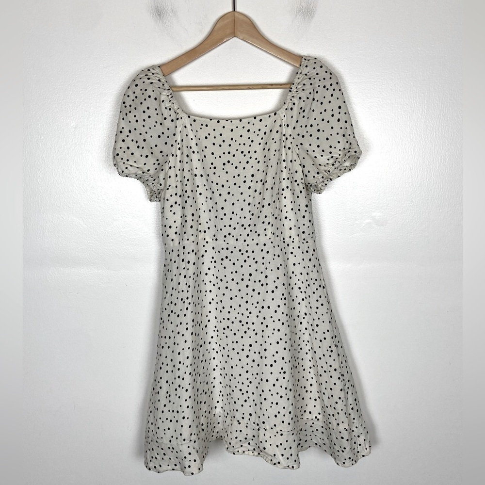 Loft Linen Blend Polka Dot Midi Dress Size 6 Fit & Flare White and Black